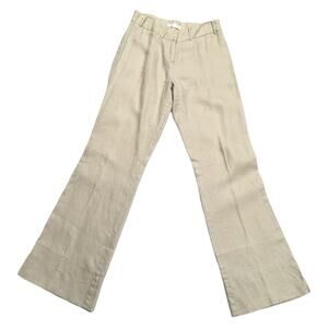 Oxmo Pants Linen Blend Slight Flare Leg Khaki Women's EU 34 Casual Work Trouser